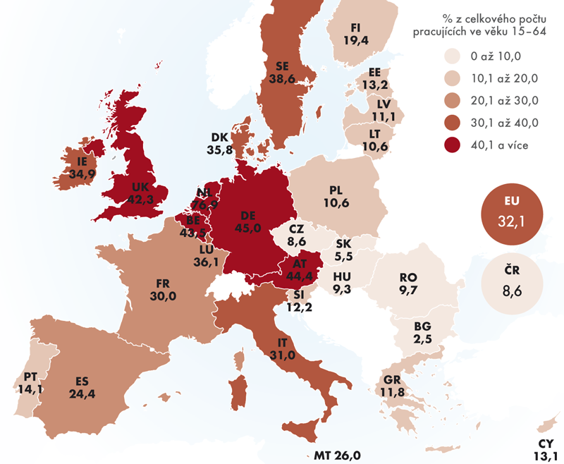 Podíl žen v EU27 se zkrácenou pracovní dobou v roce 2012