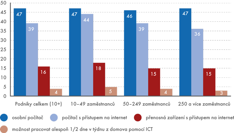 Zaměstnanci v podnicích ČR využívající internet  (v %)