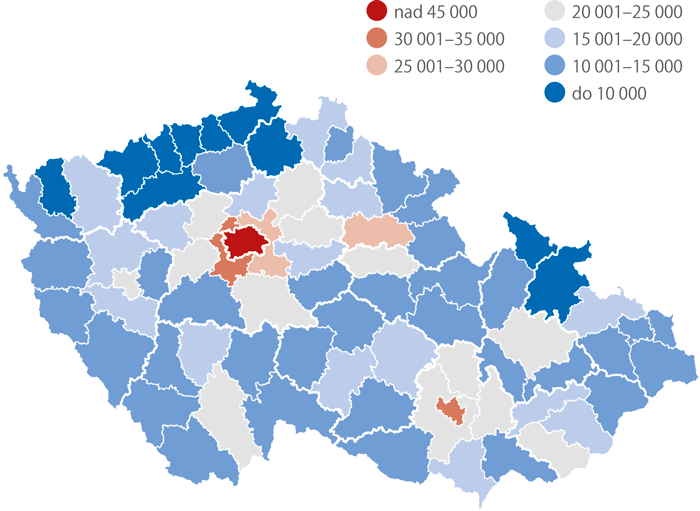 průměrné kupní ceny bytů podle okresů, 2014–2016 (Kč/m2)